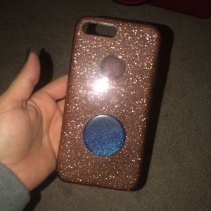 iPhone 7/8 plus pink glitter case with pop socket